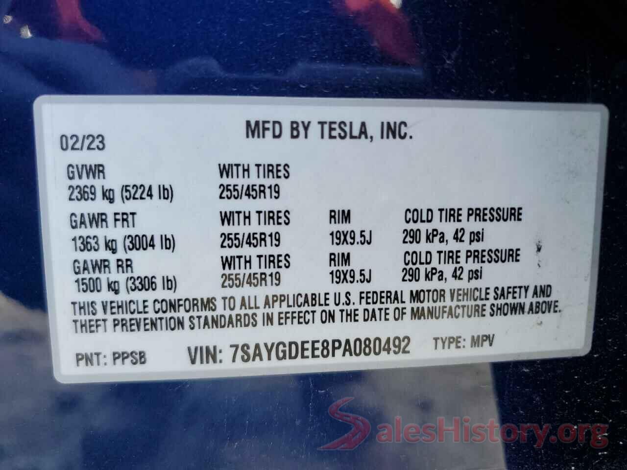 7SAYGDEE8PA080492 2023 TESLA MODEL Y