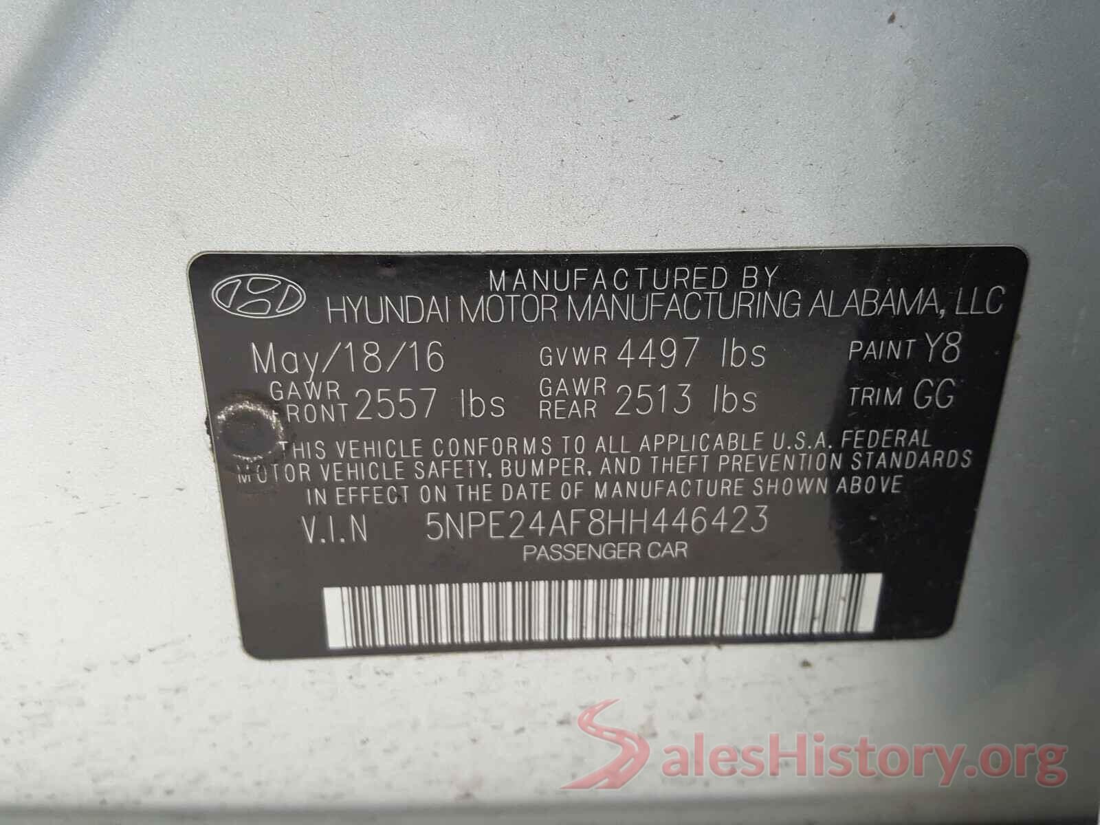 5NPE24AF8HH446423 2017 HYUNDAI SONATA