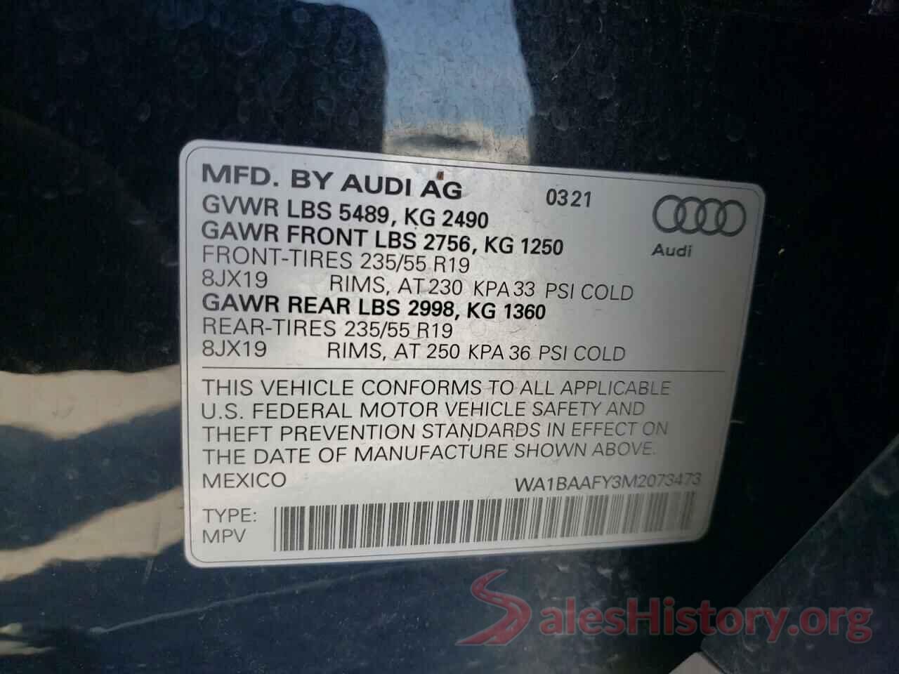 WA1BAAFY3M2073473 2021 AUDI Q5