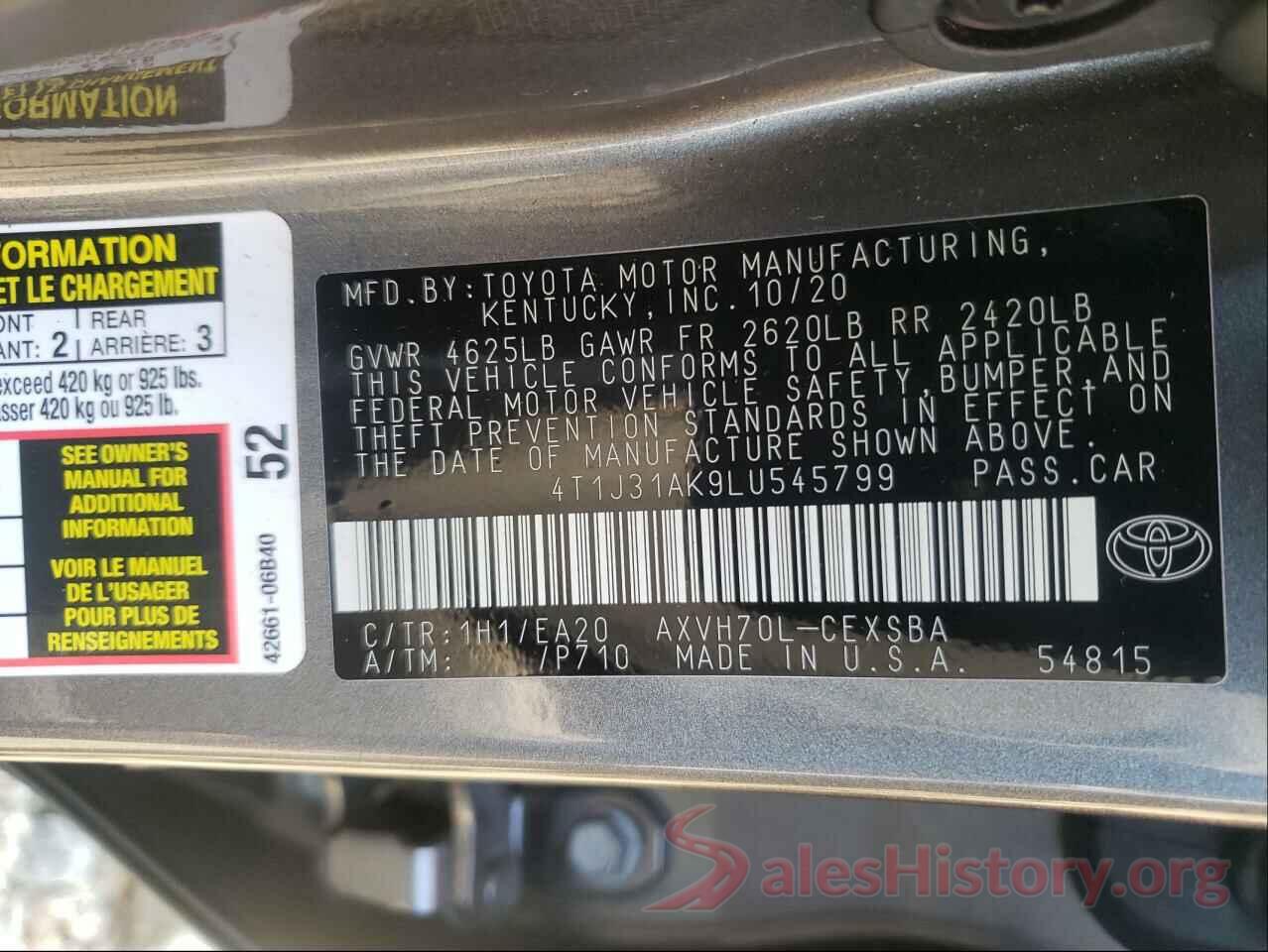 4T1J31AK9LU545799 2020 TOYOTA CAMRY