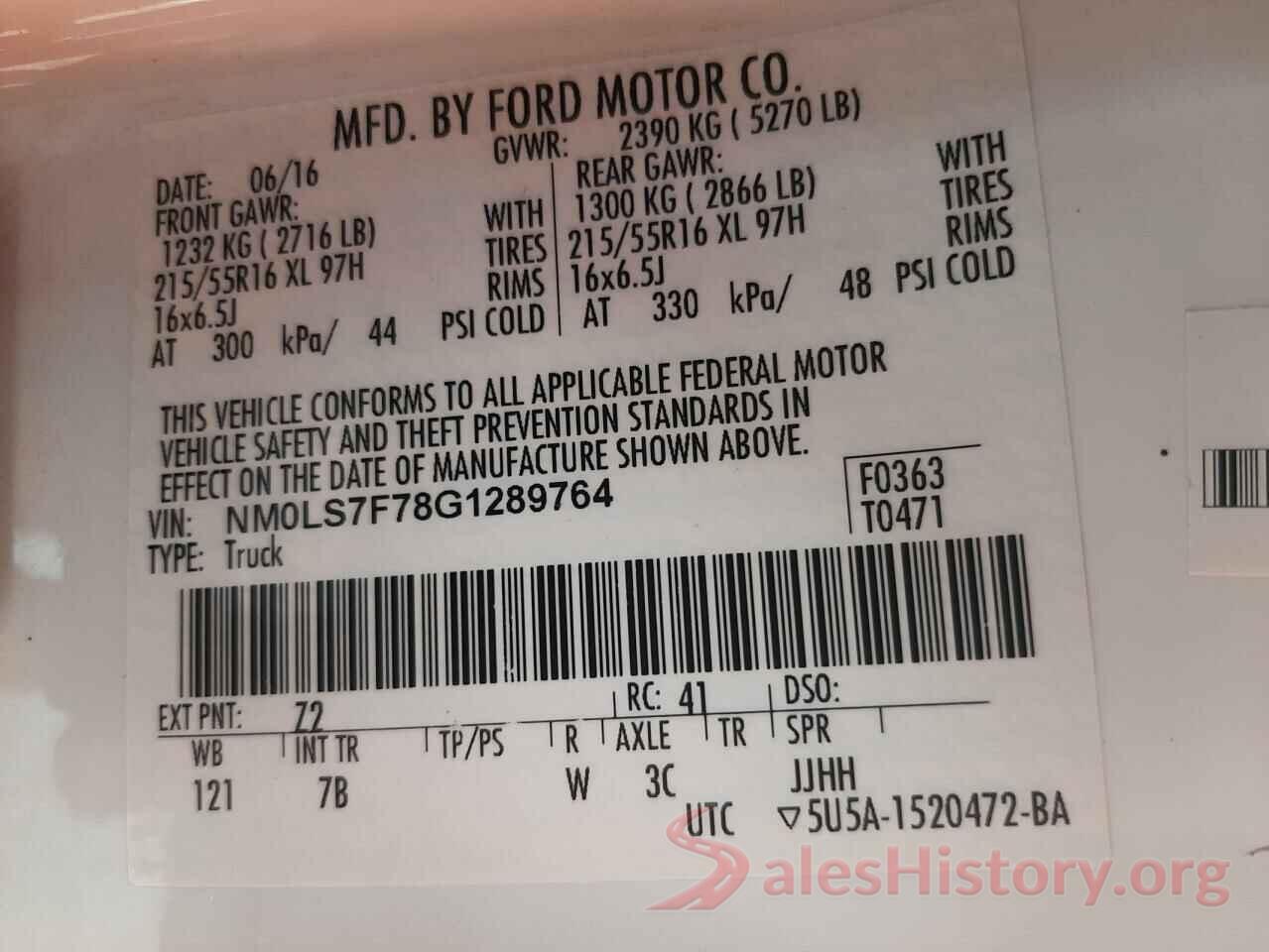 NM0LS7F78G1289764 2016 FORD TRANSIT