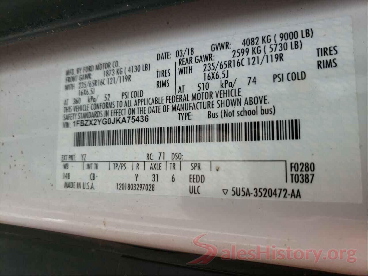 1FBZX2YG0JKA75436 2018 FORD TRANSIT CO