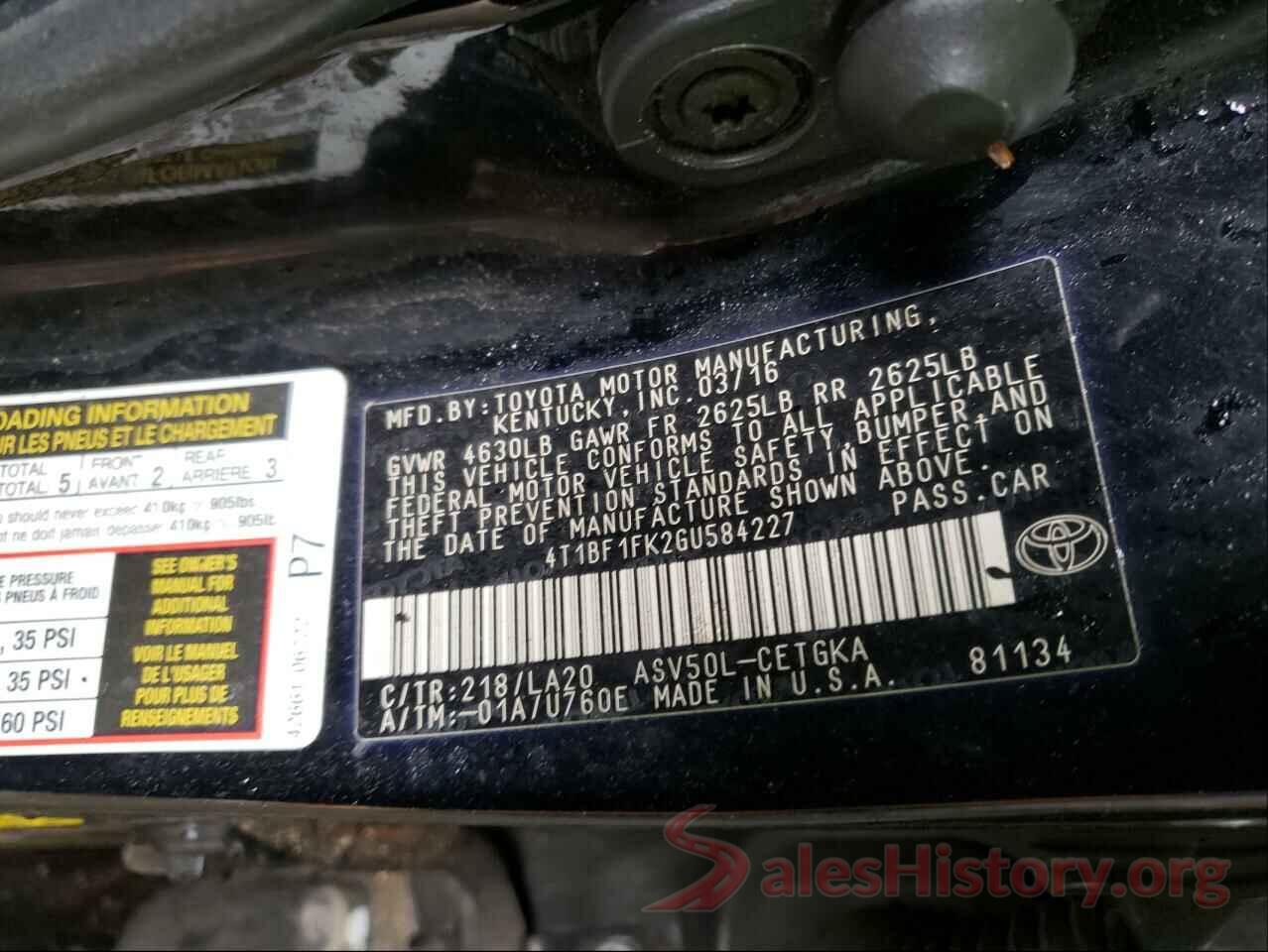 4T1BF1FK2GU584227 2016 TOYOTA CAMRY