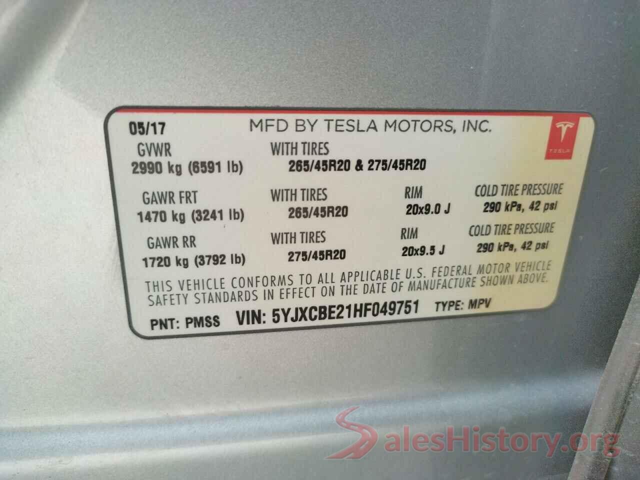 5YJXCBE21HF049751 2017 TESLA MODEL X