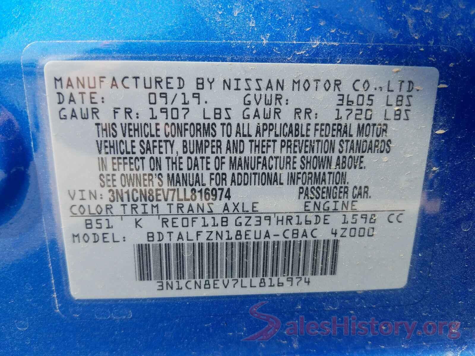 3N1CN8EV7LL816974 2020 NISSAN VERSA