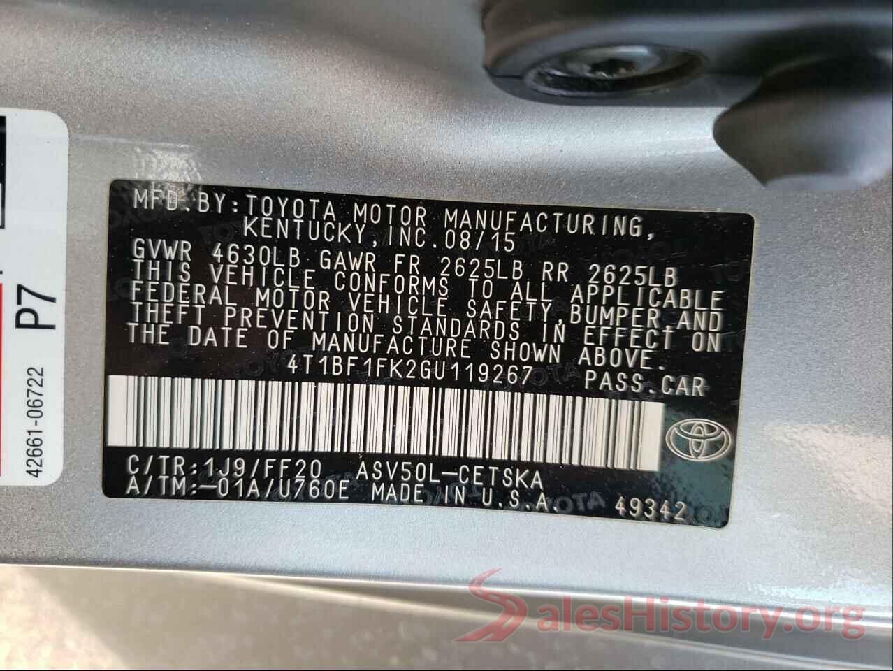 4T1BF1FK2GU119267 2016 TOYOTA CAMRY