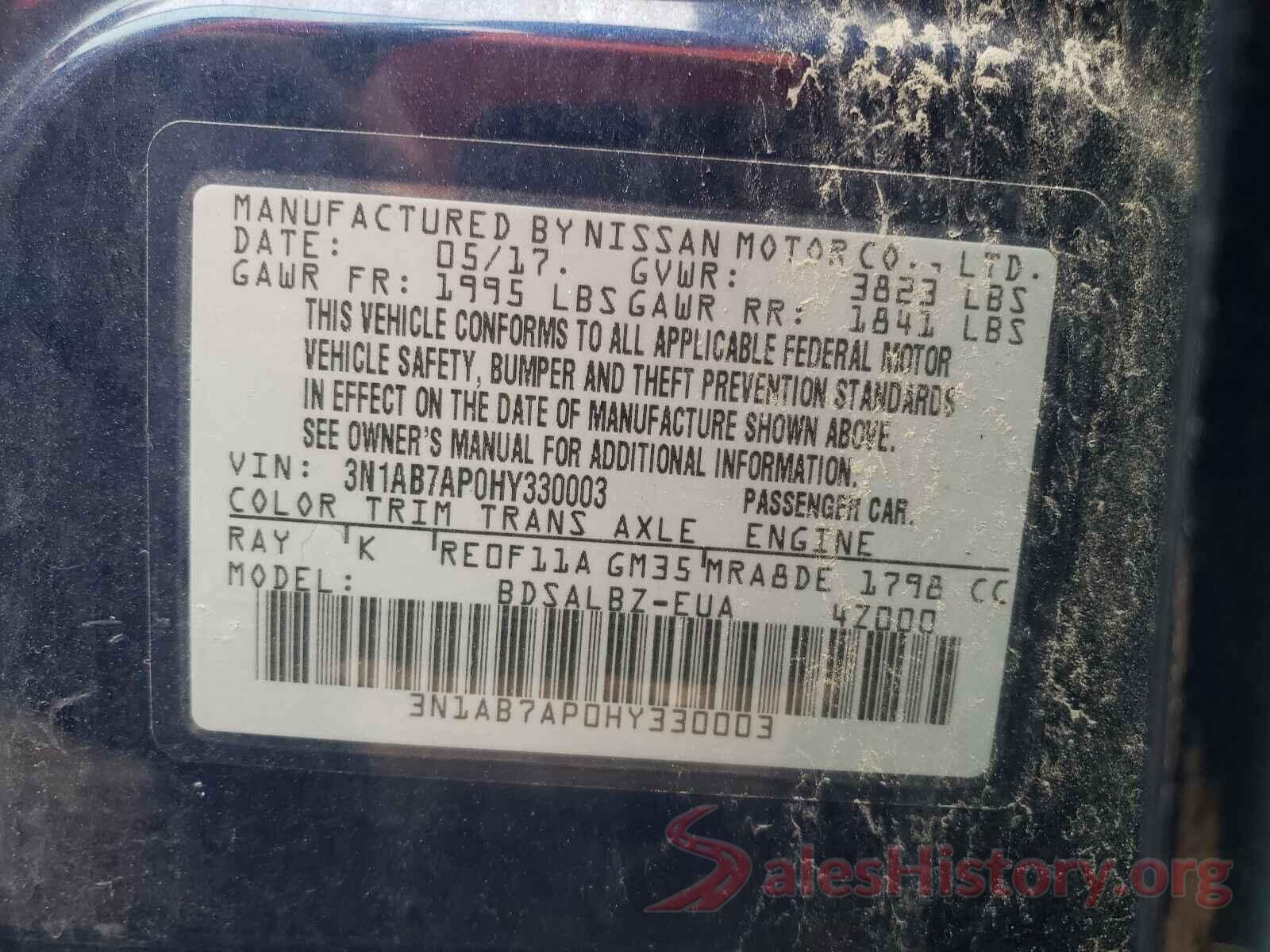 3N1AB7AP0HY330003 2017 NISSAN SENTRA