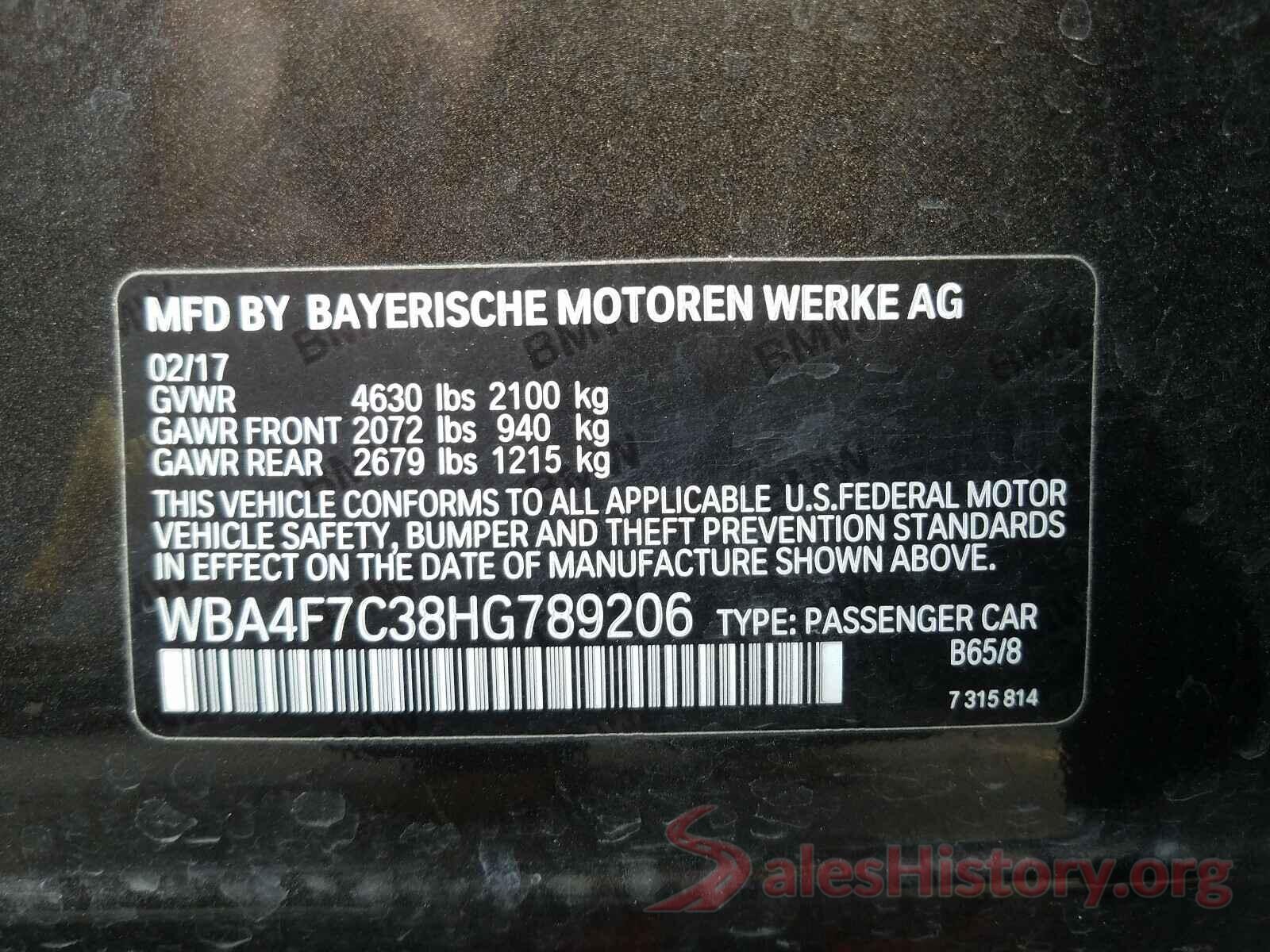 WBA4F7C38HG789206 2017 BMW 4 SERIES