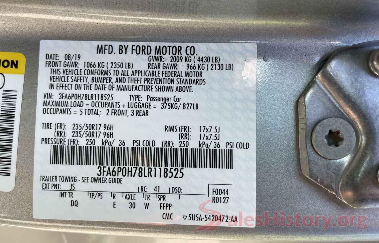 3FA6P0H78LR118525 2020 FORD FUSION