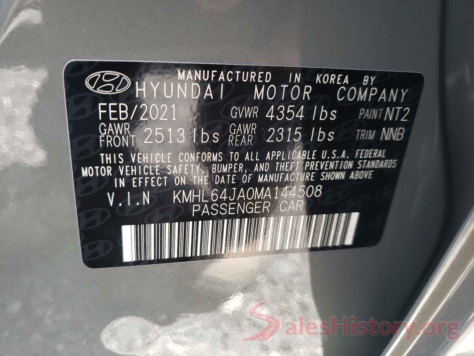 KMHL64JA0MA144508 2021 HYUNDAI SONATA