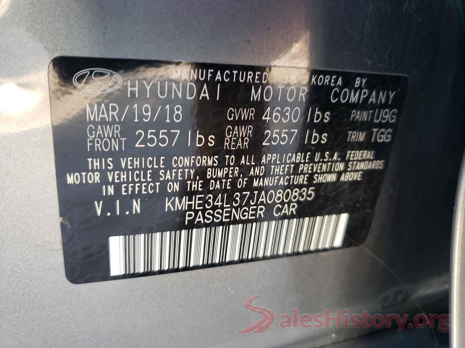 KMHE34L37JA080835 2018 HYUNDAI SONATA