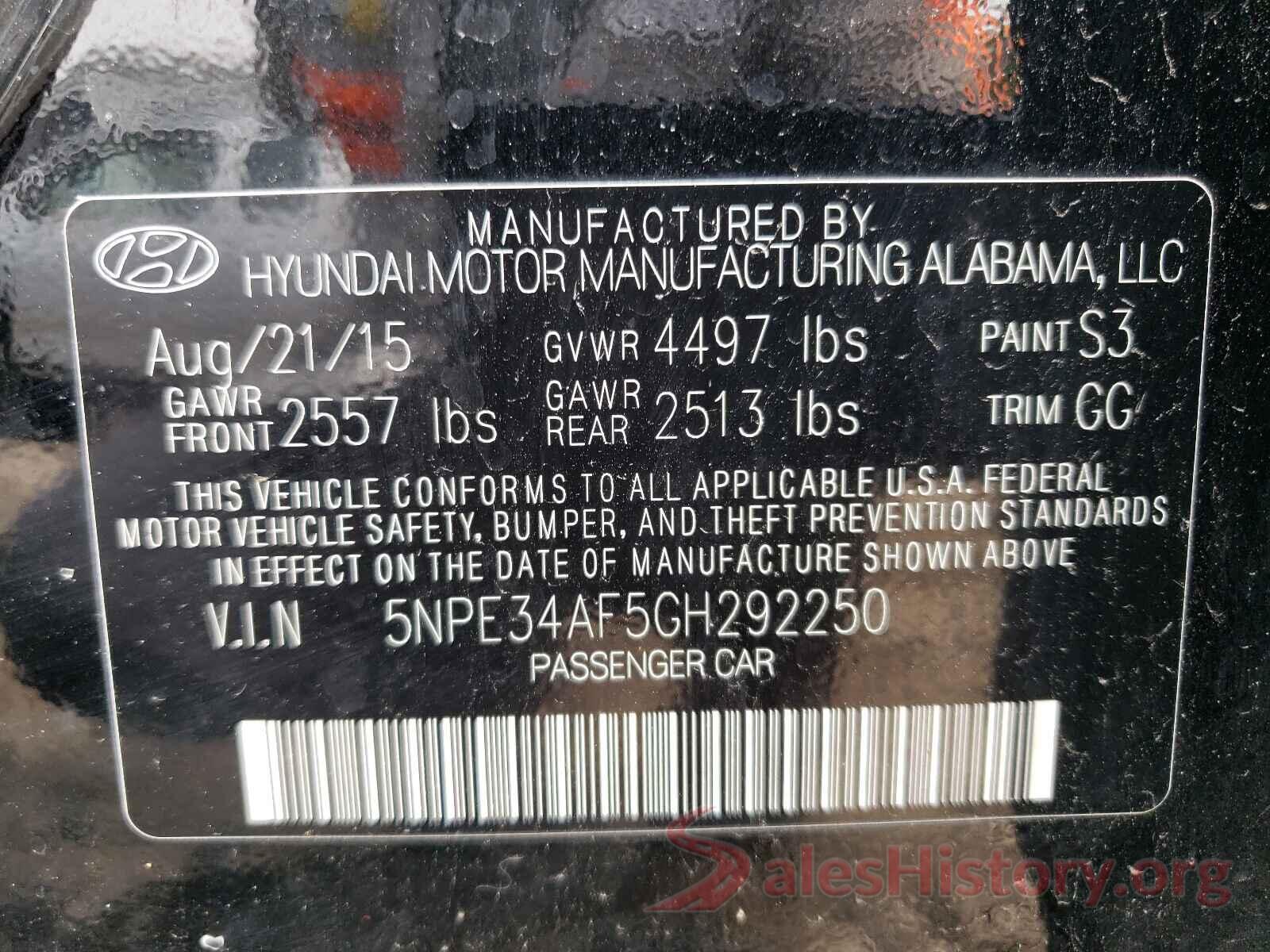 5NPE34AF5GH292250 2016 HYUNDAI SONATA