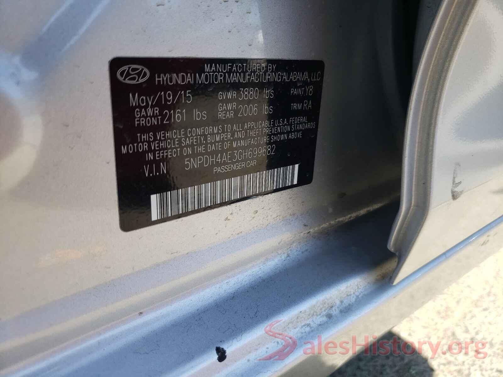 5NPDH4AE3GH699682 2016 HYUNDAI ELANTRA