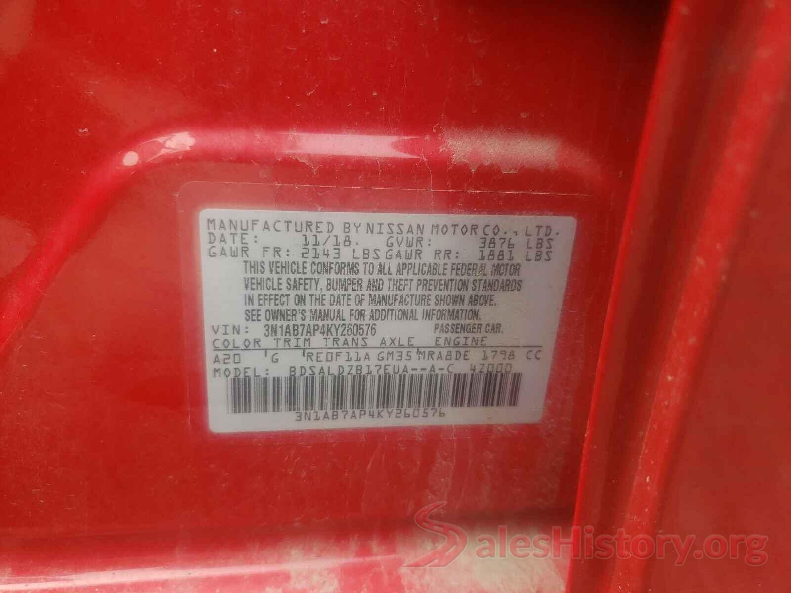 3N1AB7AP4KY260576 2019 NISSAN SENTRA