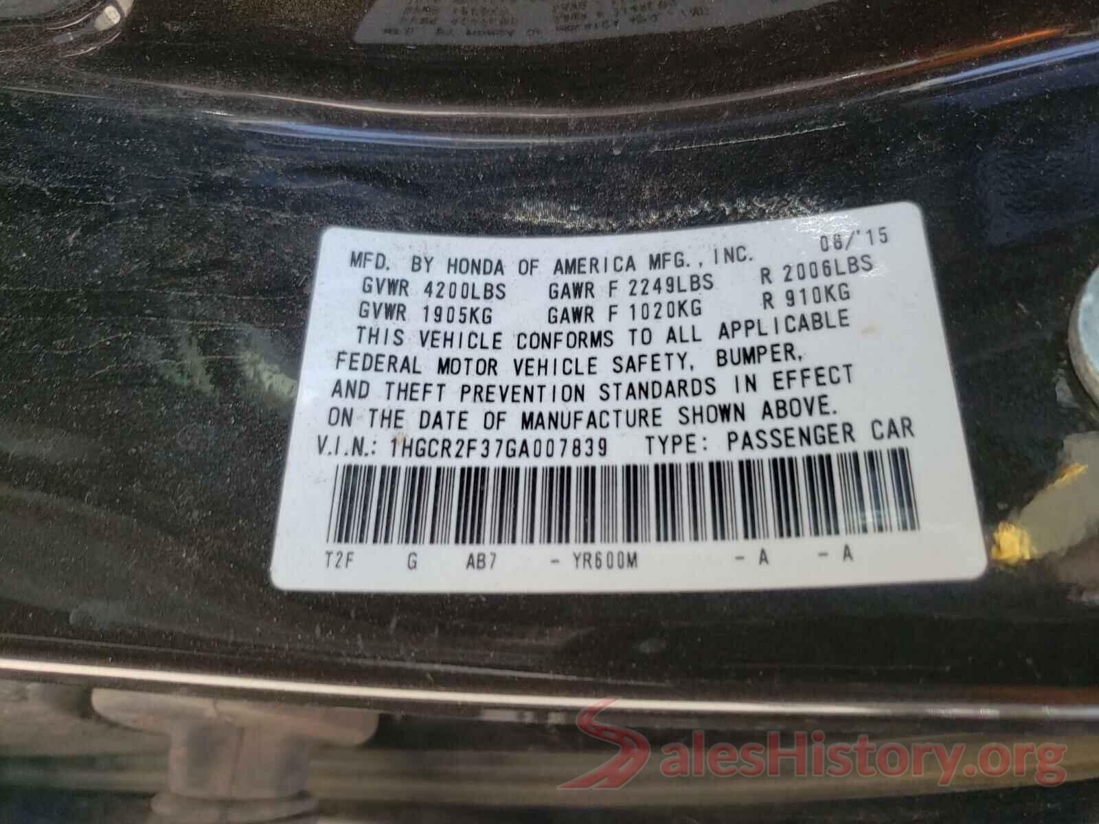 1HGCR2F37GA007839 2016 HONDA ACCORD