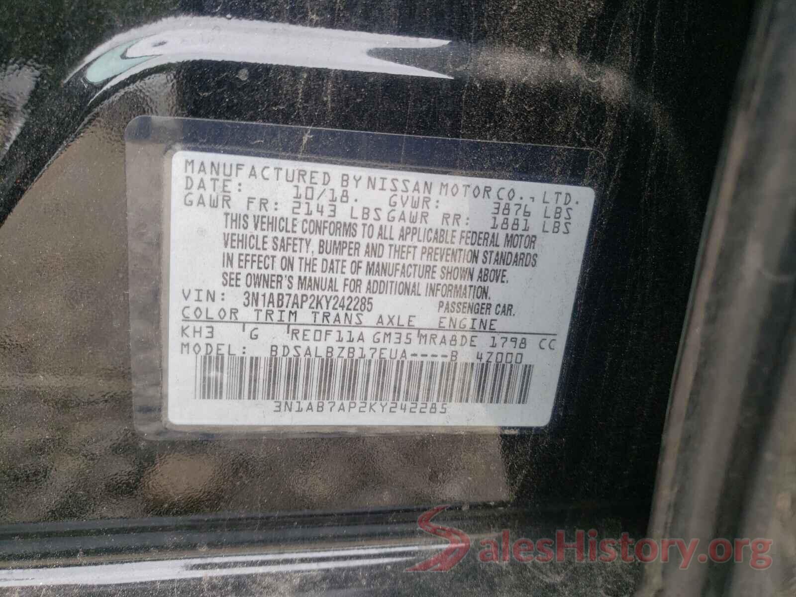 3N1AB7AP2KY242285 2019 NISSAN SENTRA