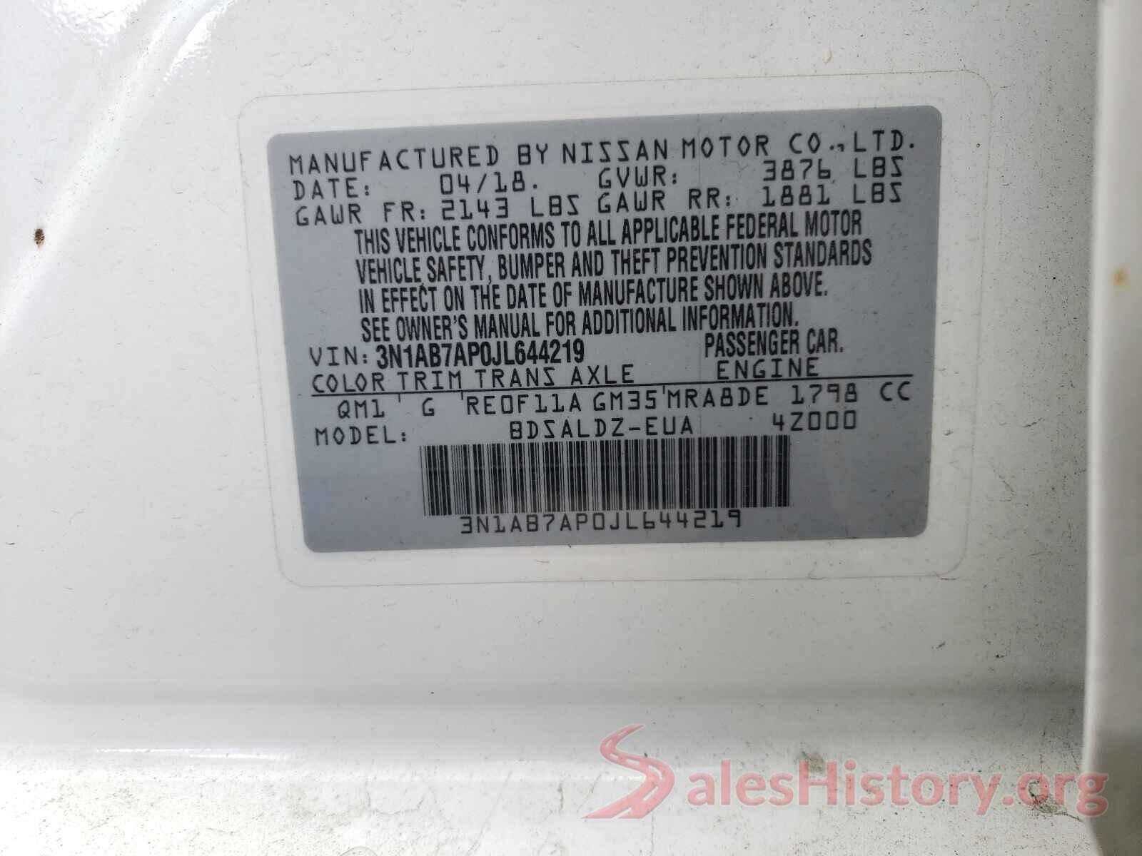 3N1AB7AP0JL644219 2018 NISSAN SENTRA