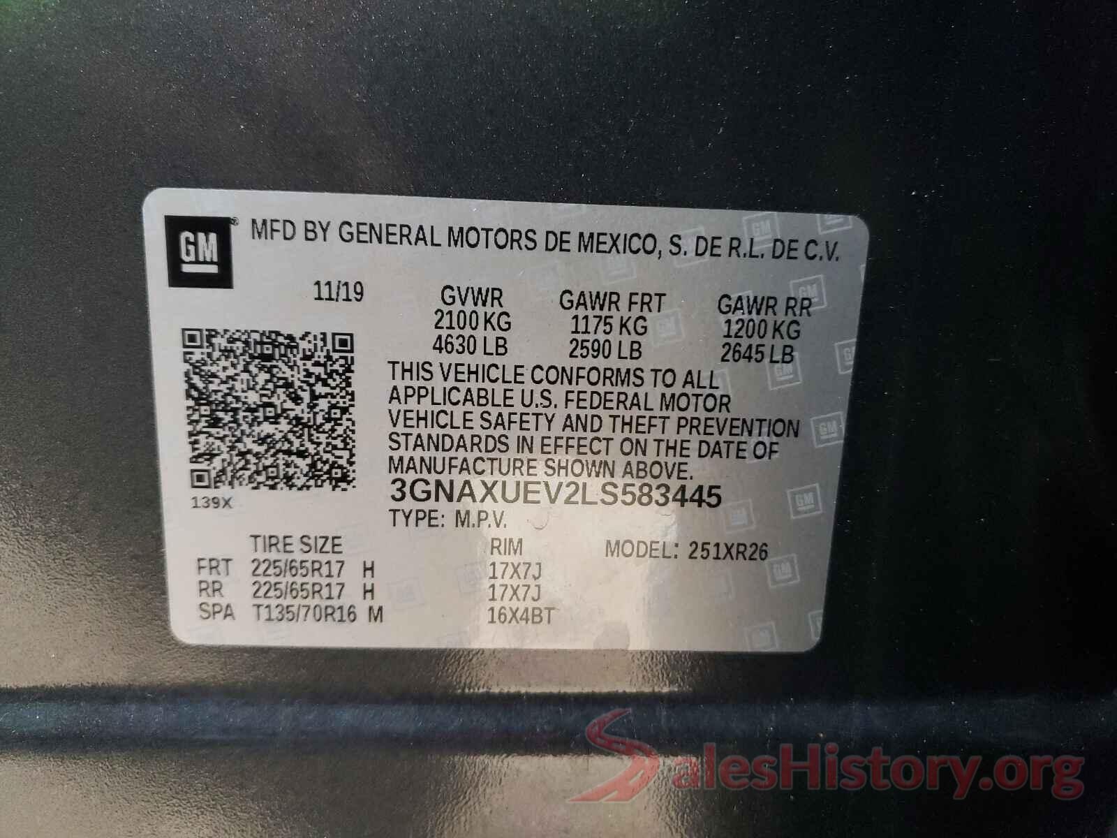 3GNAXUEV2LS583445 2020 CHEVROLET EQUINOX