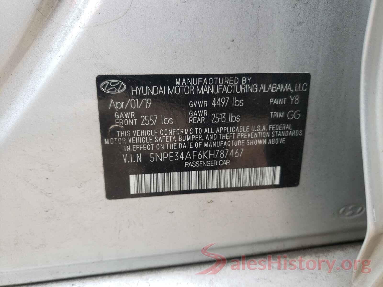 5NPE34AF6KH787467 2019 HYUNDAI SONATA