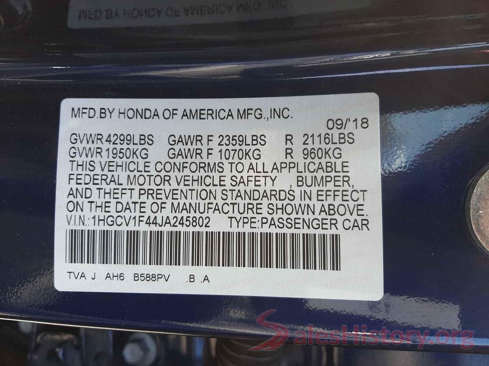 1HGCV1F44JA245802 2018 HONDA ACCORD