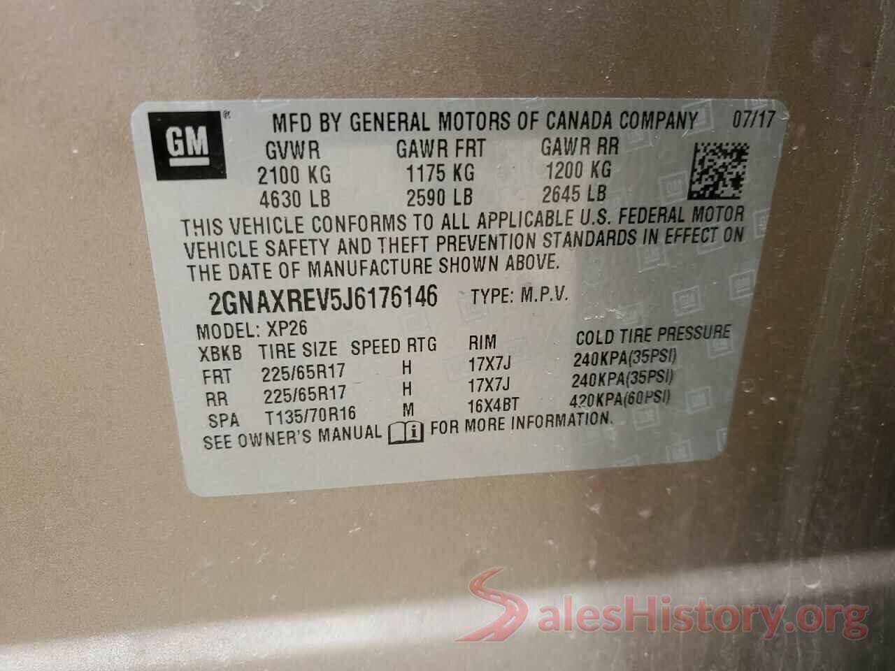 2GNAXREV5J6176146 2018 CHEVROLET EQUINOX