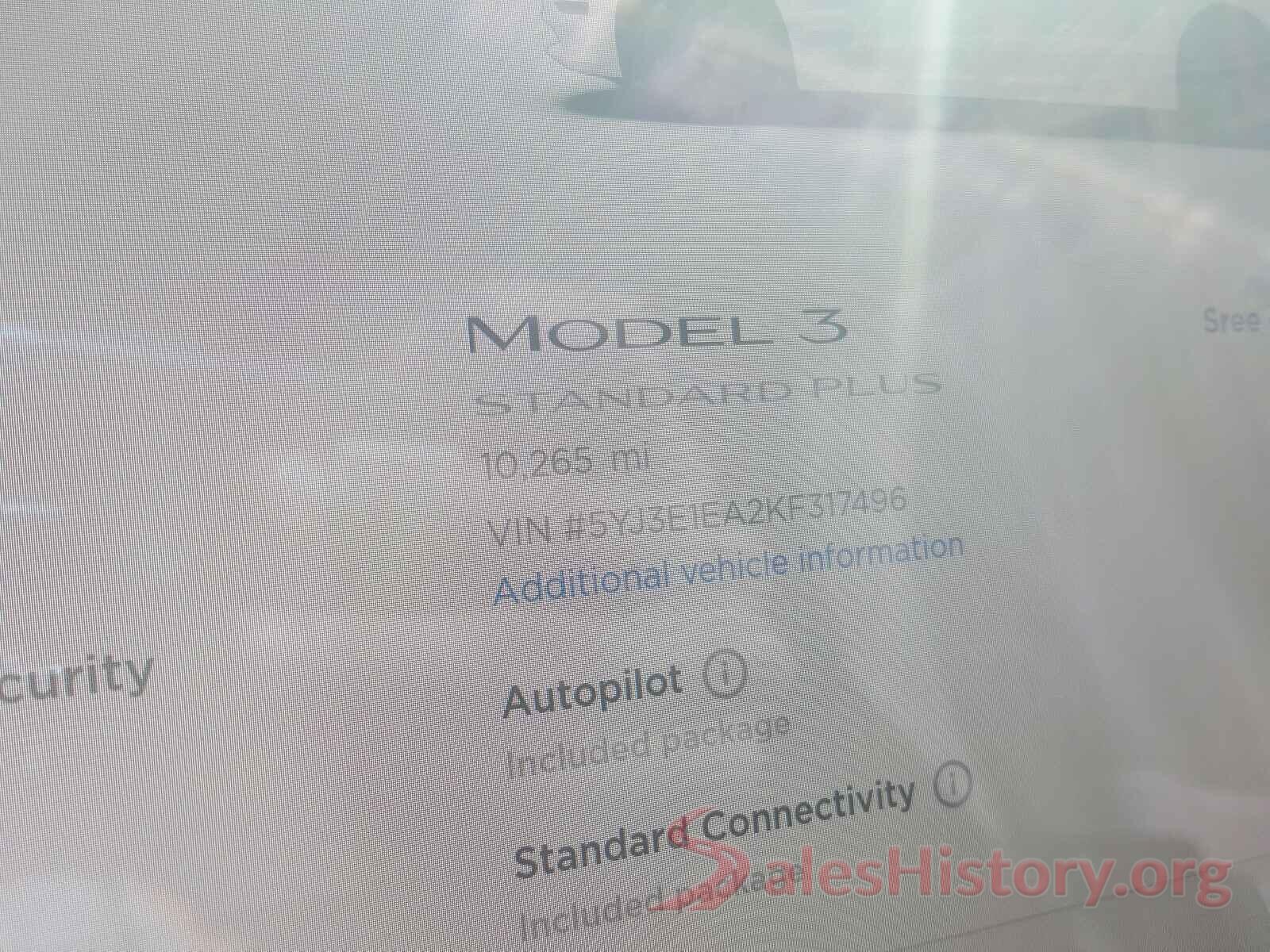 5YJ3E1EA2KF317496 2019 TESLA MODEL 3