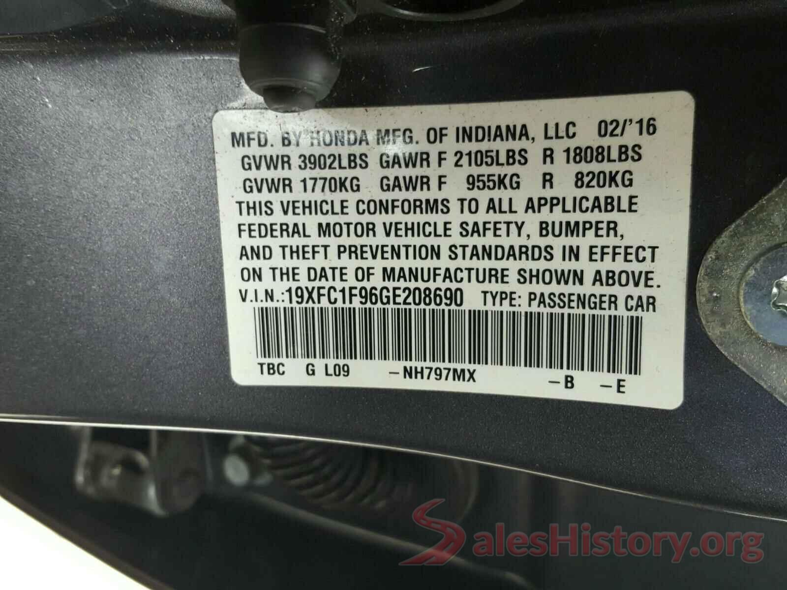 19XFC1F96GE208690 2016 HONDA CIVIC