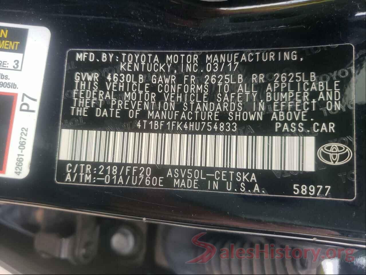 4T1BF1FK4HU754833 2017 TOYOTA CAMRY