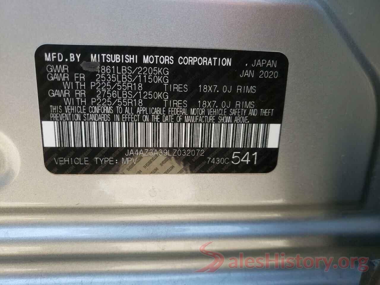 JA4AZ3A39LZ032072 2020 MITSUBISHI OUTLANDER