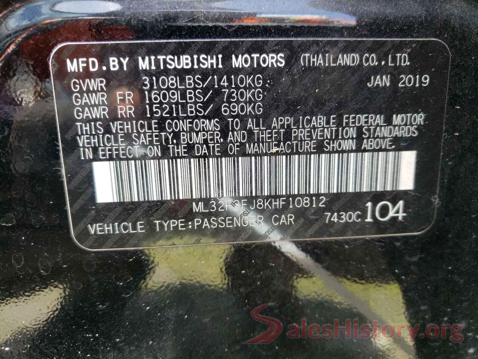 ML32F3FJ8KHF10812 2019 MITSUBISHI MIRAGE