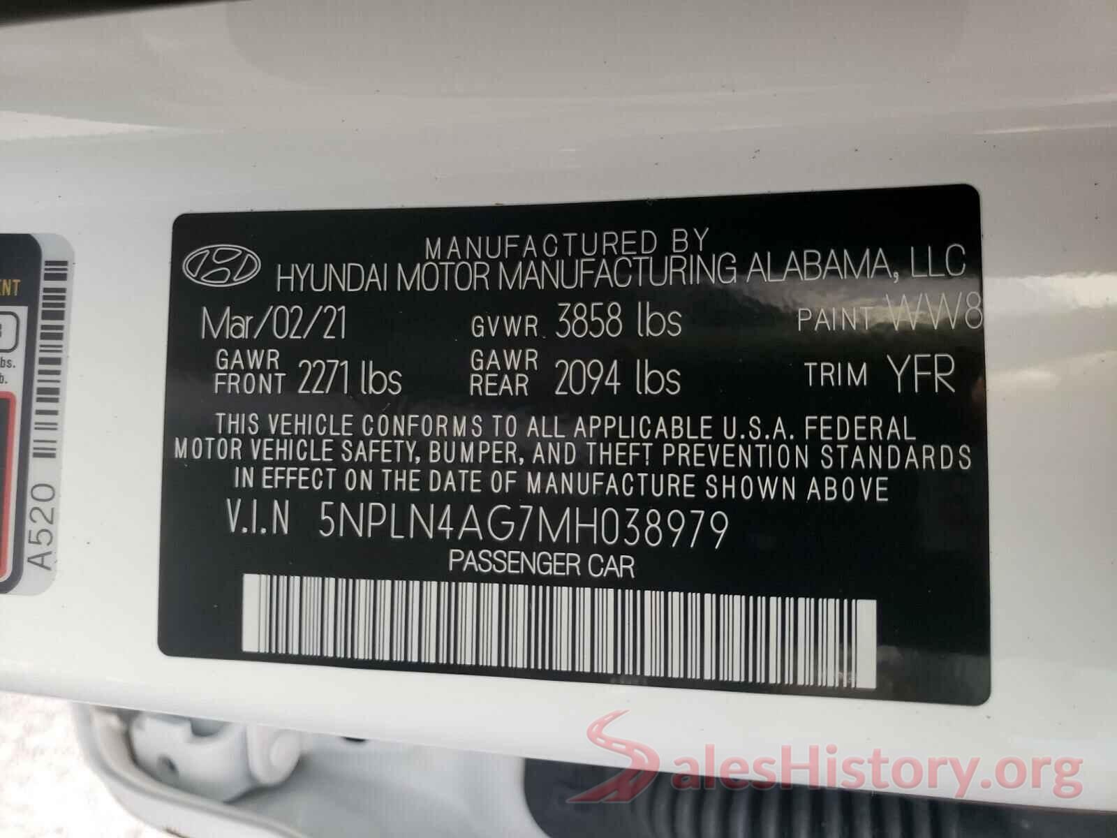 5NPLN4AG7MH038979 2021 HYUNDAI ELANTRA