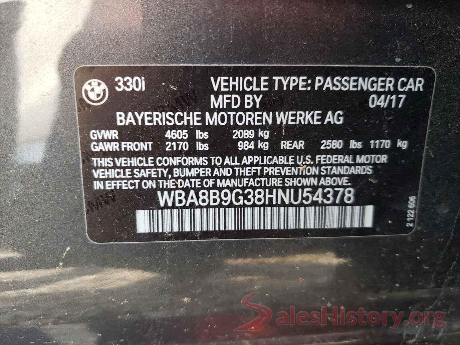 WBA8B9G38HNU54378 2017 BMW 3 SERIES