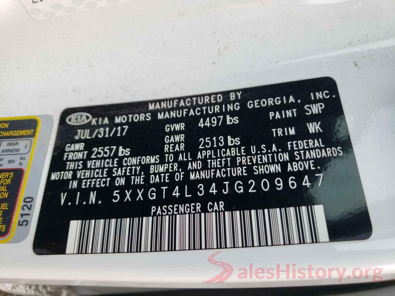 5XXGT4L34JG209647 2018 KIA OPTIMA