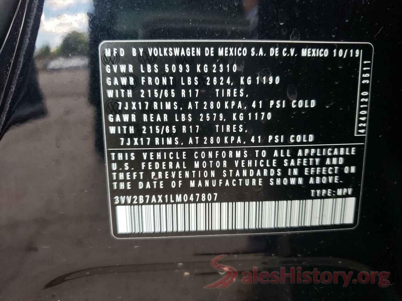 3VV2B7AX1LM047807 2020 VOLKSWAGEN TIGUAN