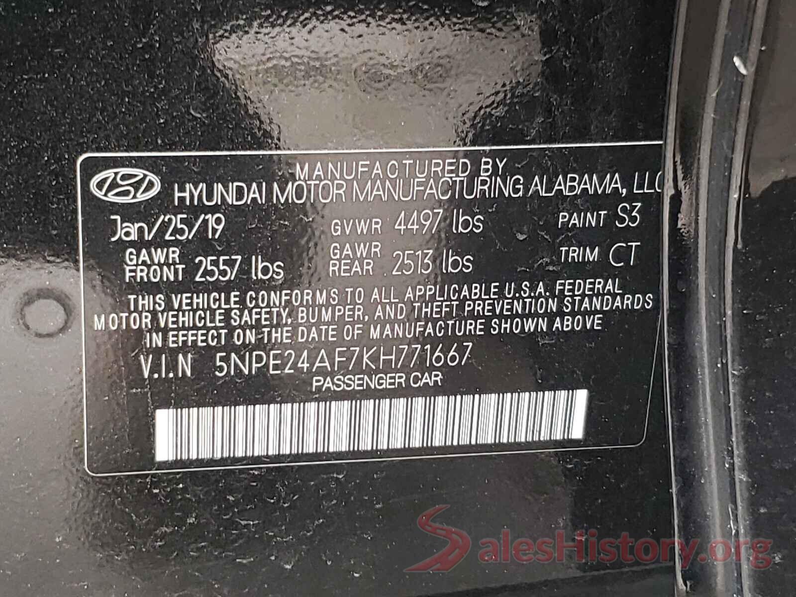 5NPE24AF7KH771667 2019 HYUNDAI SONATA