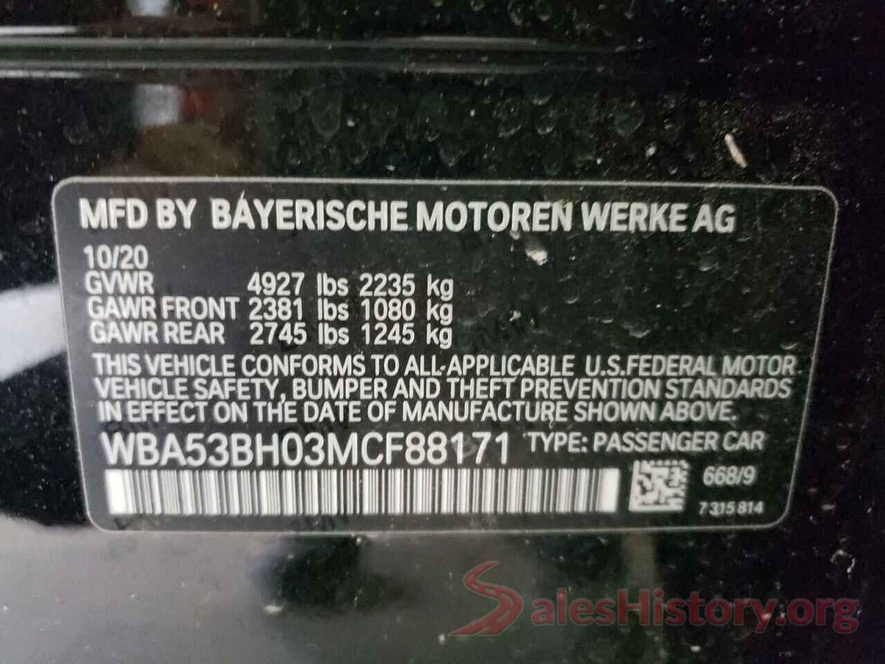 WBA53BH03MCF88171 2021 BMW 5 SERIES