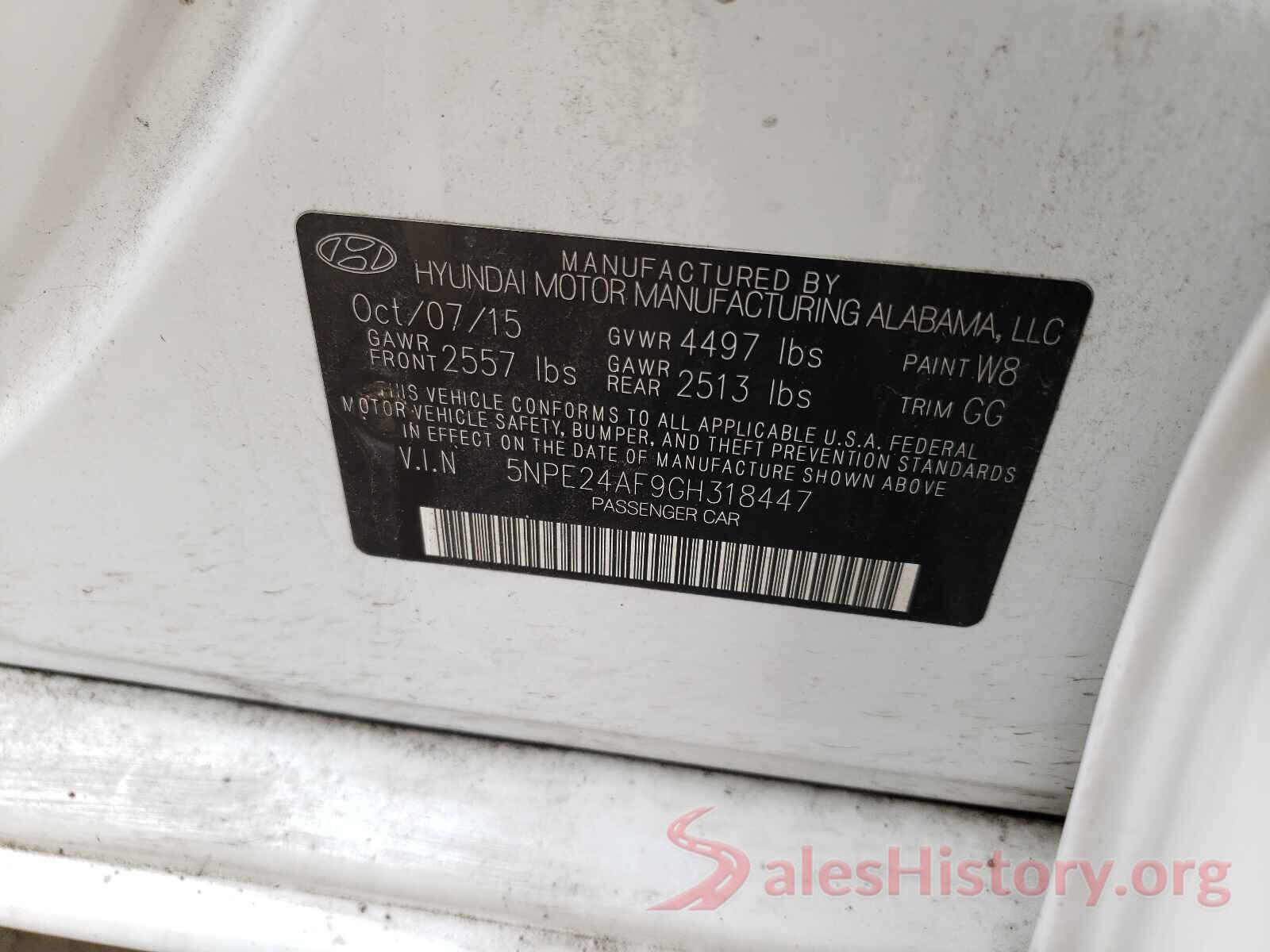 5NPE24AF9GH318447 2016 HYUNDAI SONATA