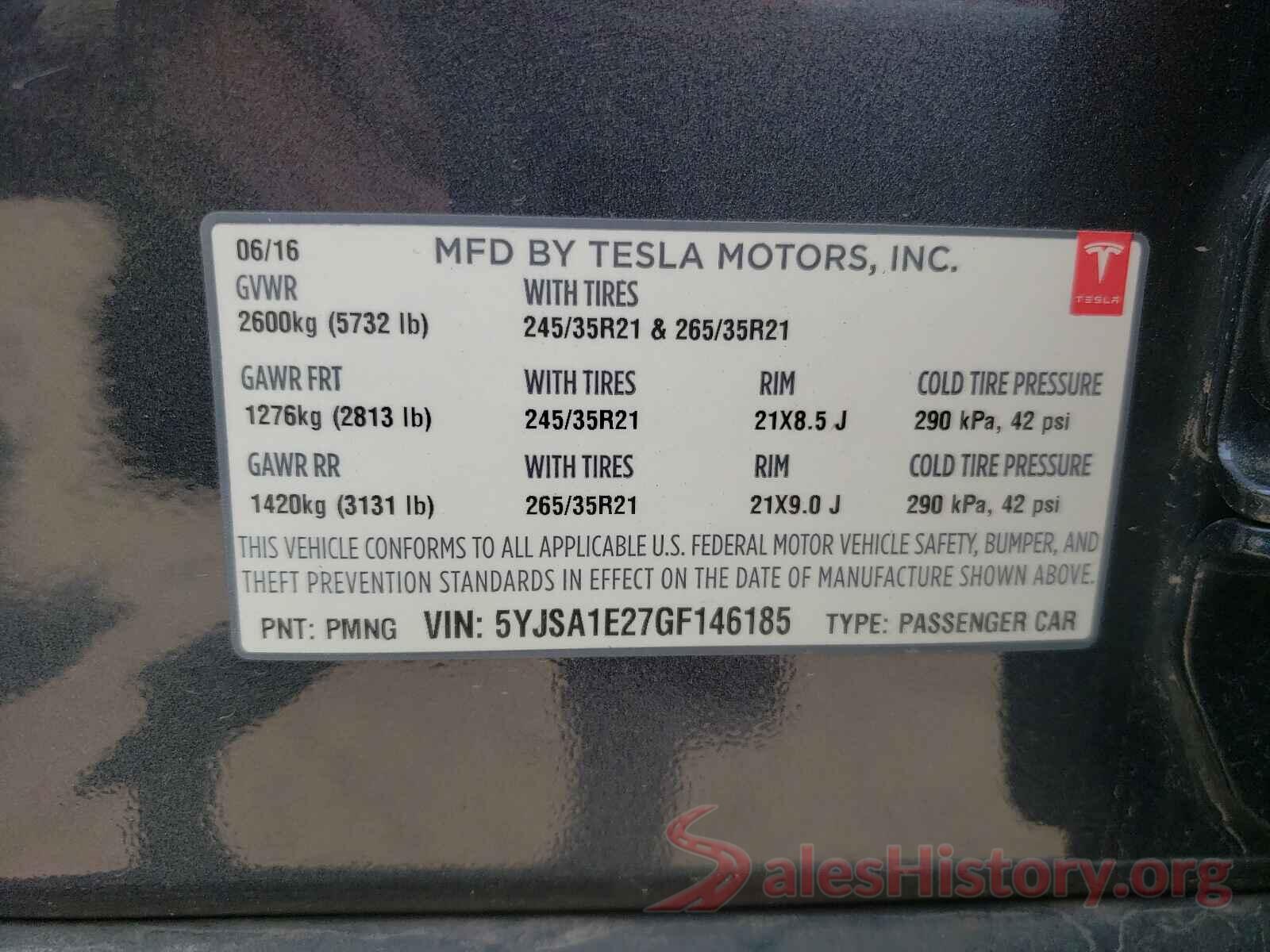 5YJSA1E27GF146185 2016 TESLA MODEL S