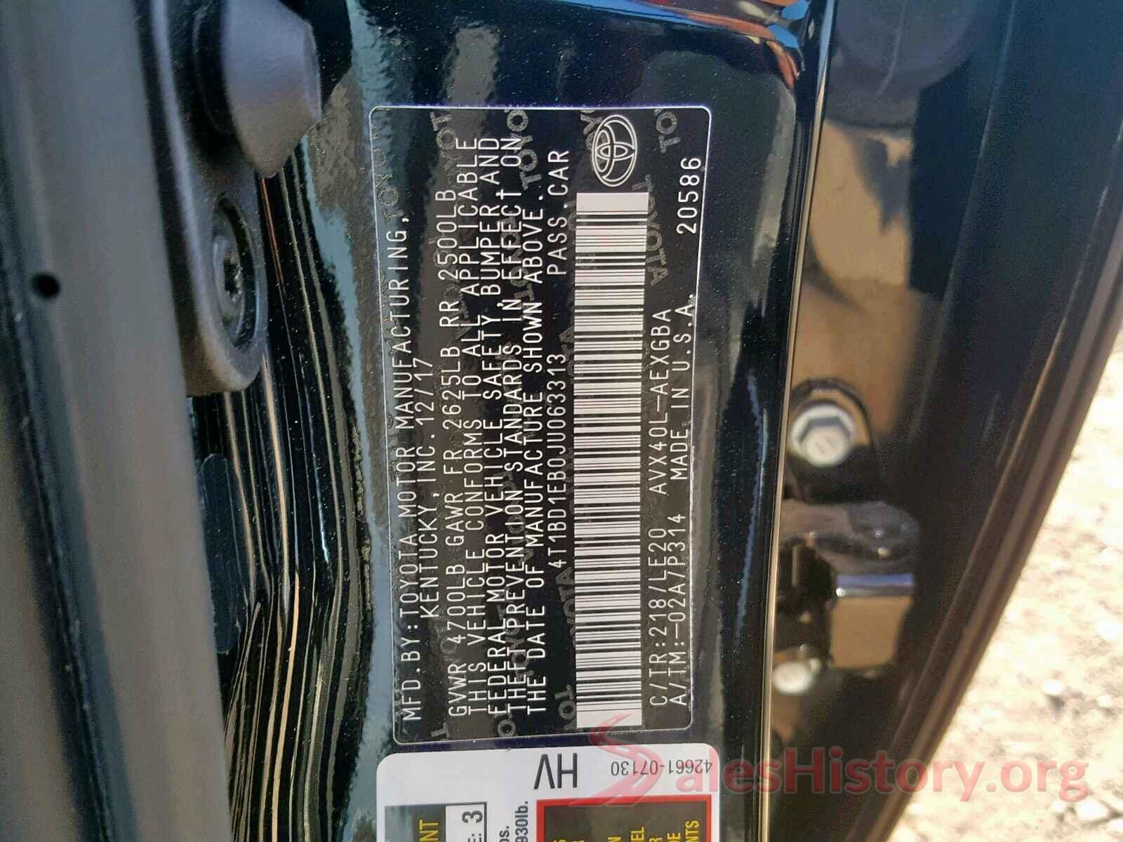 4T1BD1EB0JU063313 2018 TOYOTA AVALON