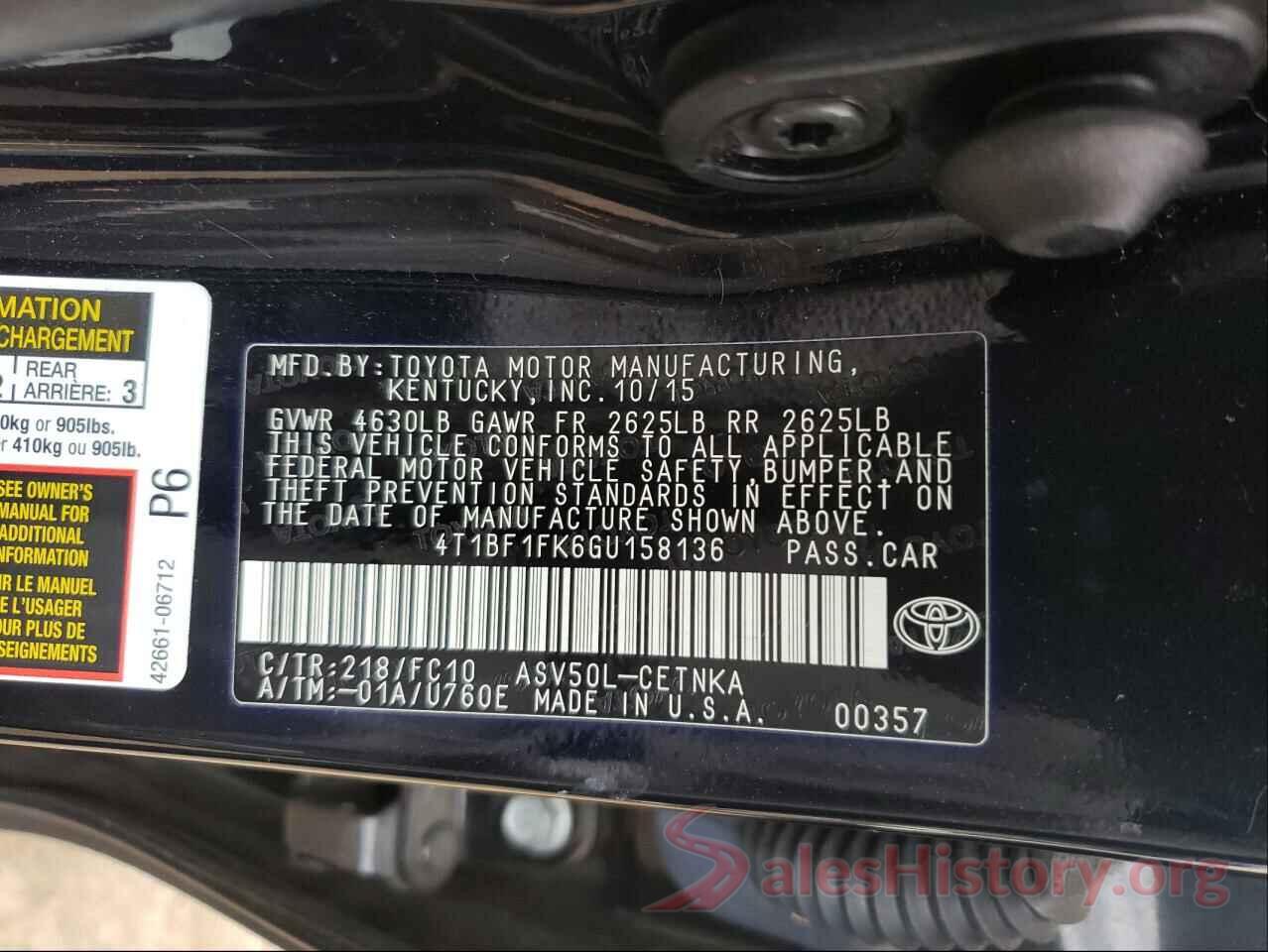 4T1BF1FK6GU158136 2016 TOYOTA CAMRY