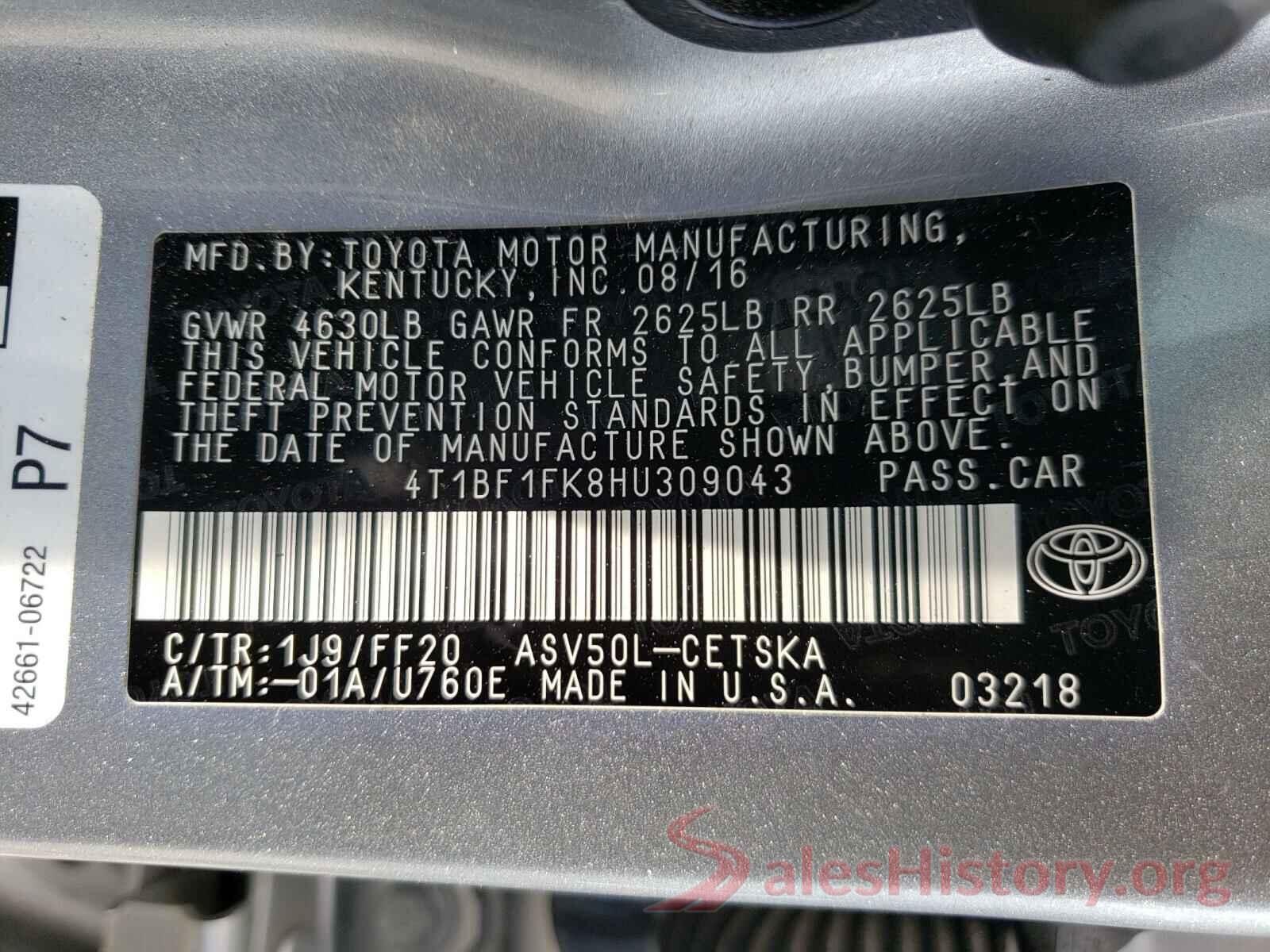 4T1BF1FK8HU309043 2017 TOYOTA CAMRY