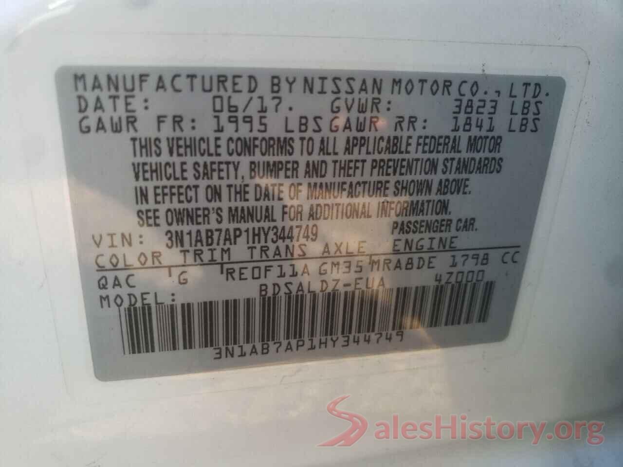 3N1AB7AP1HY344749 2017 NISSAN SENTRA