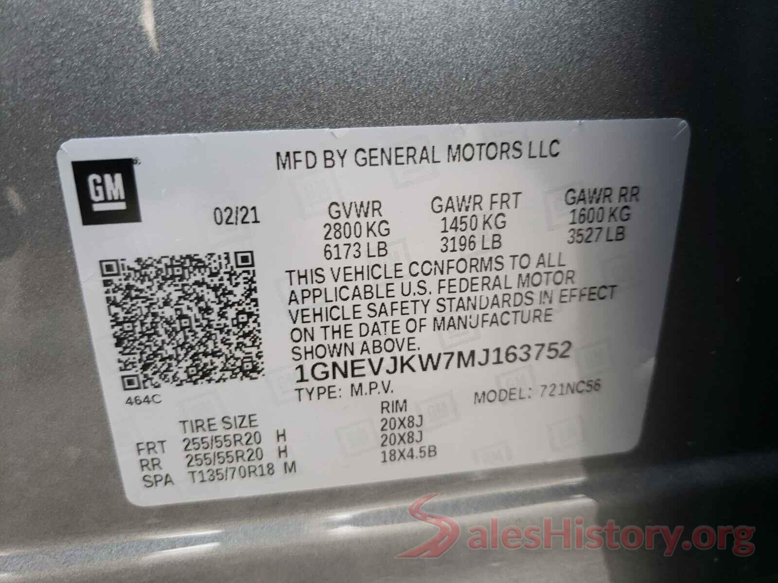 1GNEVJKW7MJ163752 2021 CHEVROLET TRAVERSE