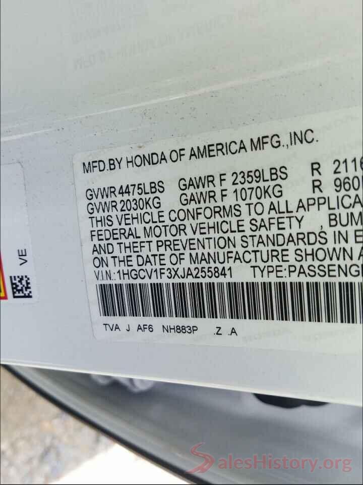 1HGCV1F3XJA255841 2018 HONDA ACCORD