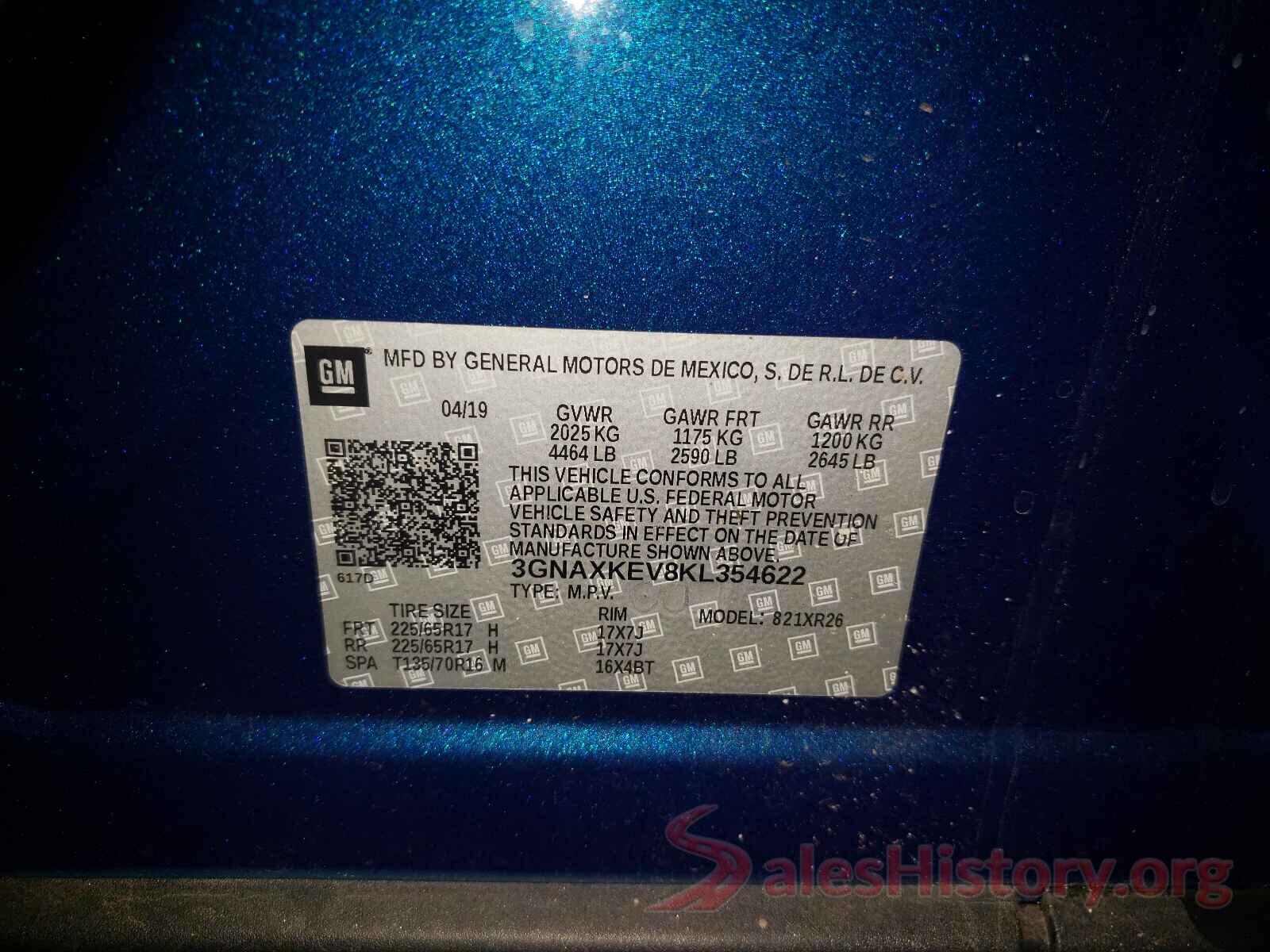 3GNAXKEV8KL354622 2019 CHEVROLET EQUINOX