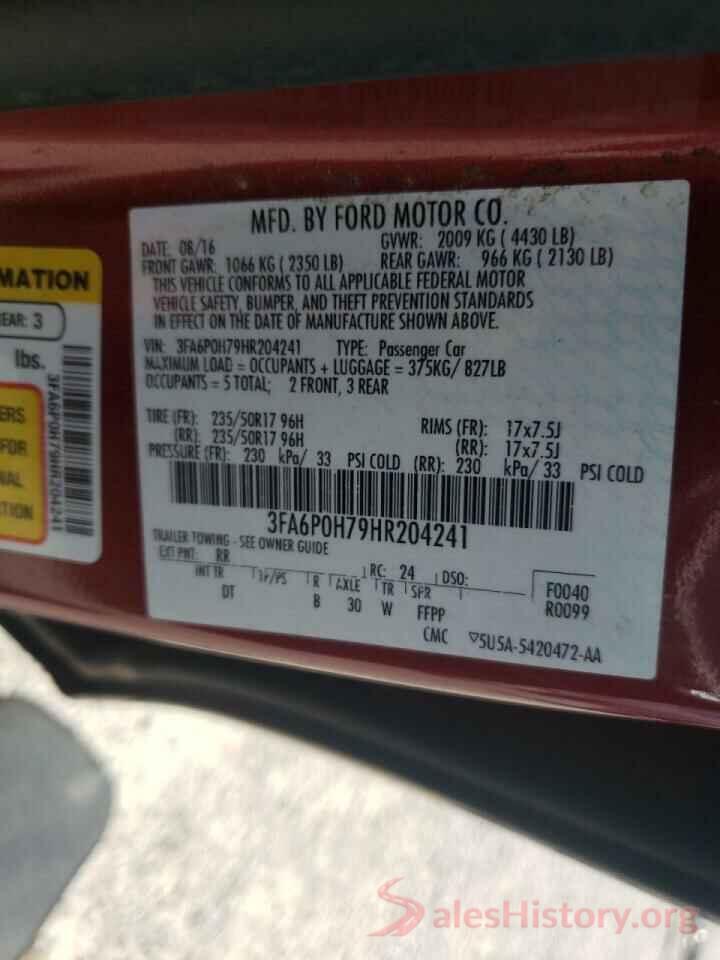 3FA6P0H79HR204241 2017 FORD FUSION