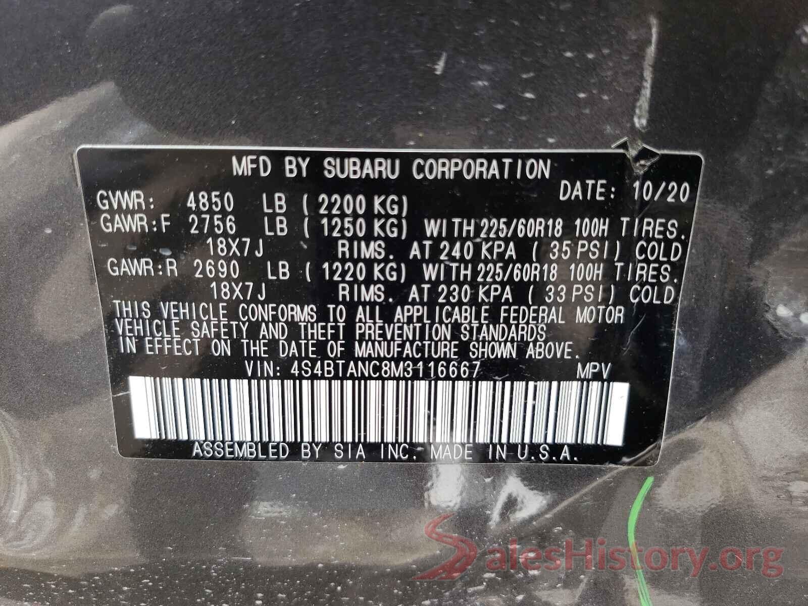 4S4BTANC8M3116667 2021 SUBARU OUTBACK