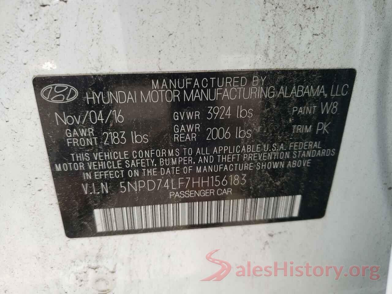 5NPD74LF7HH156183 2017 HYUNDAI ELANTRA