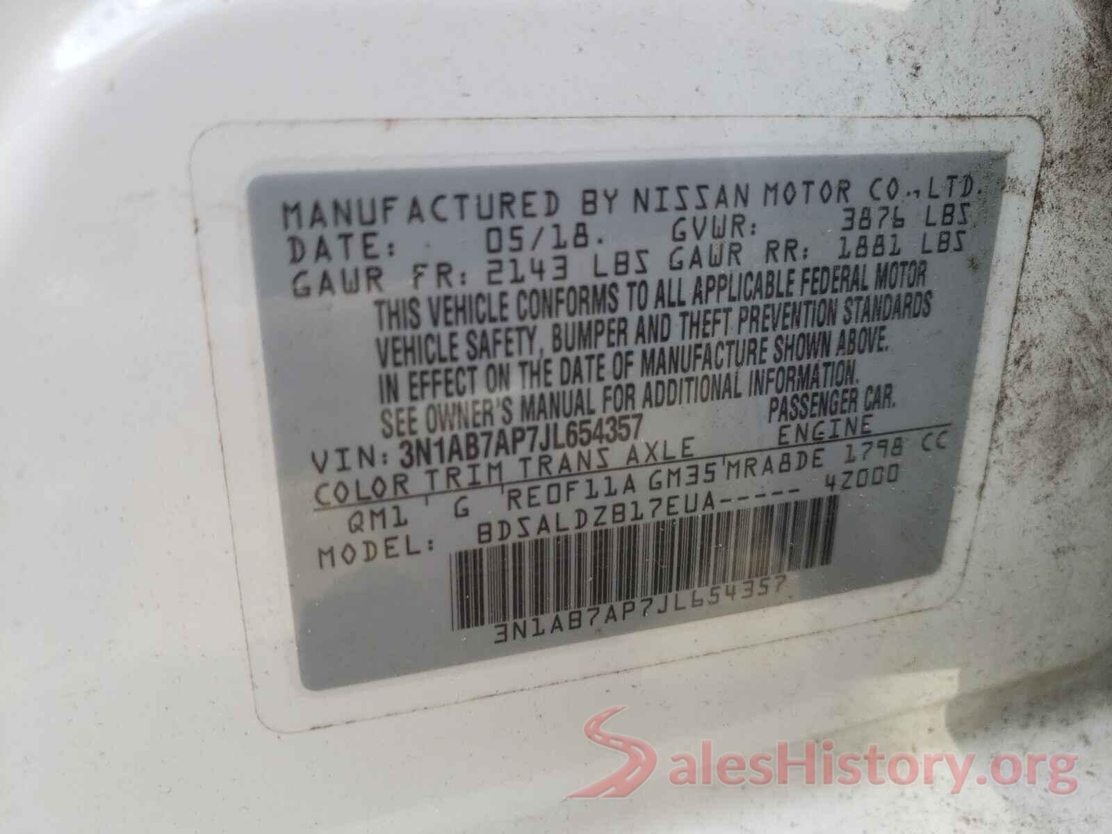 3N1AB7AP7JL654357 2018 NISSAN SENTRA