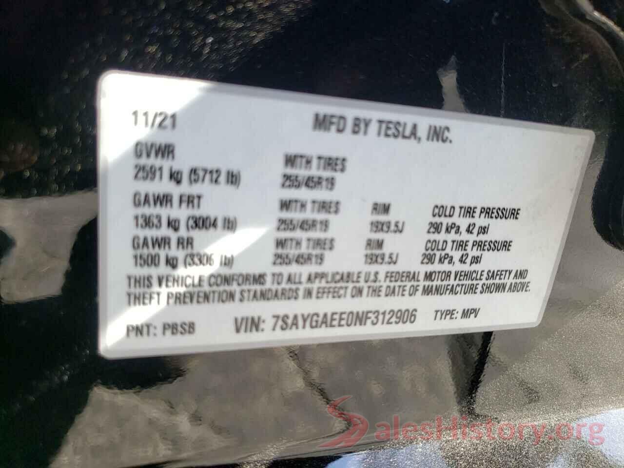 7SAYGAEE0NF312906 2022 TESLA MODEL Y